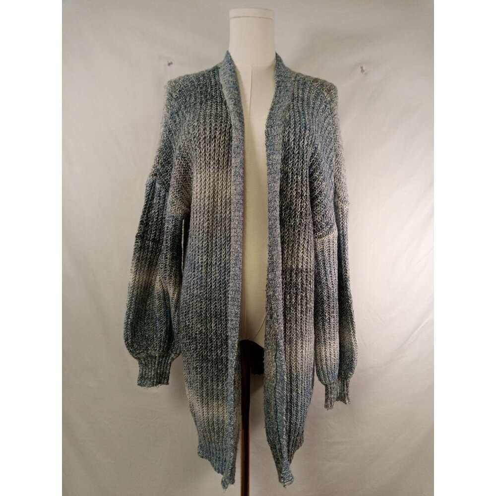 Falls Creek Women's Blue White Cable Knit Duster Cardigan Sweater Size Small